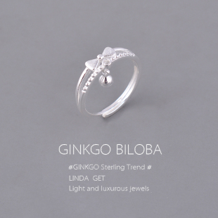 s925纯银戒指在逃公主指环素银甜美蝴蝶结铃铛双层食指戒学生刻字