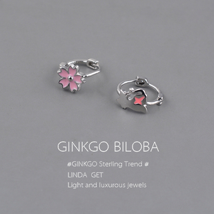 925纯银可爱樱花猫咪耳扣女2026新款个性耳环不对称仙气花朵耳饰