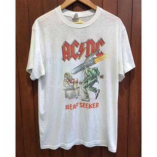 ACDC乐队摇滚周边白色的短袖T恤男恶搞vintage美式复古半截袖男潮