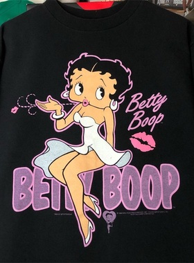 betty boop贝蒂娃娃卡通潮流短袖T恤原宿风大气紫宽松男女五分袖