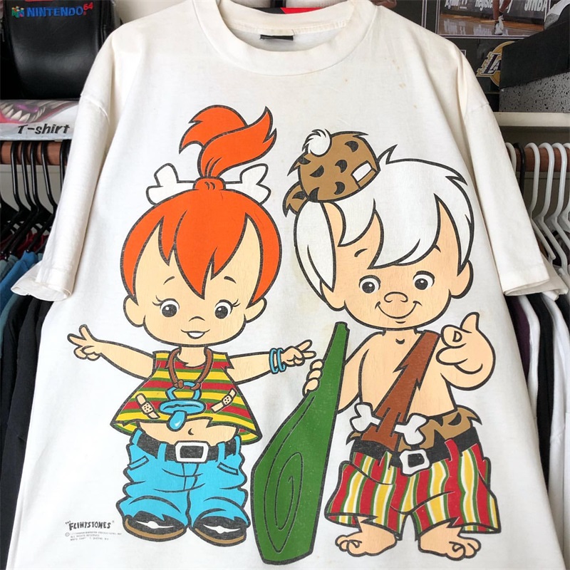 The Flintstones摩登原始人夏季卡通纯棉短袖T恤男女t-shirt潮牌