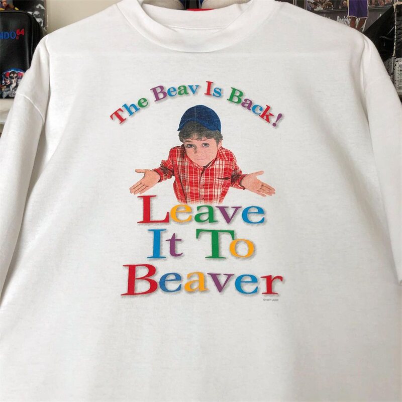 Leave it to beaver天才小麻烦人像OS风潮流落肩短袖男女宽松T恤