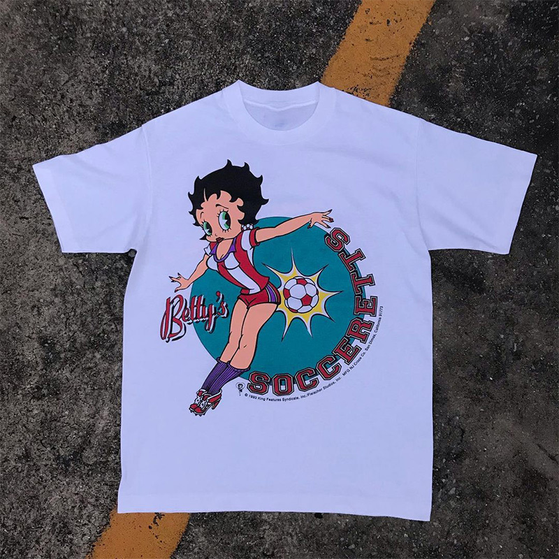 甜酷炸街上衣足球宝贝短袖贝蒂小姐BettyBoop卡通印花男女同款tee