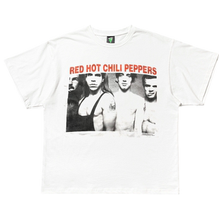 红辣椒乐队Red Hot Chili Peppers摇滚短袖白色印花T恤衫宽松圆领