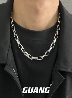 GUANG钛钢古巴项链男士潮嘻哈粗链条颈链欧美街头小众锁骨链男生