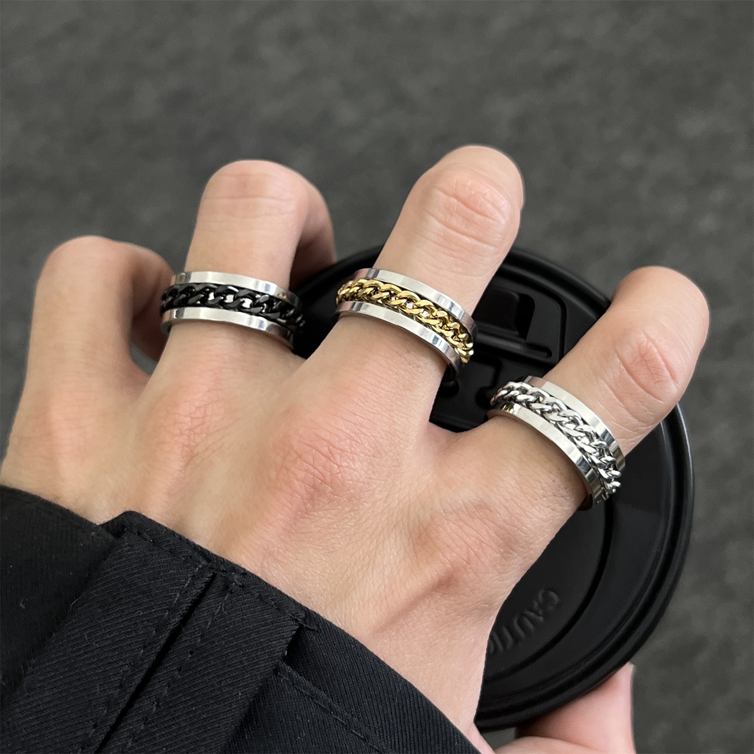 钛钢可转动链条戒指男女不掉色情侣款宽版简约时尚百搭指环配饰品,饰品/流行首饰/时尚饰品新,戒指/指环,淘宝优惠券,粉丝福利购,淘宝优惠卷