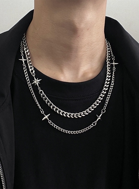 星芒双层钛钢不掉色古巴链项链