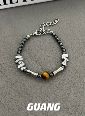 GUANG虎眼石复古新中式手串男女轻奢小众ins嘻哈黑曜石串珠手链潮