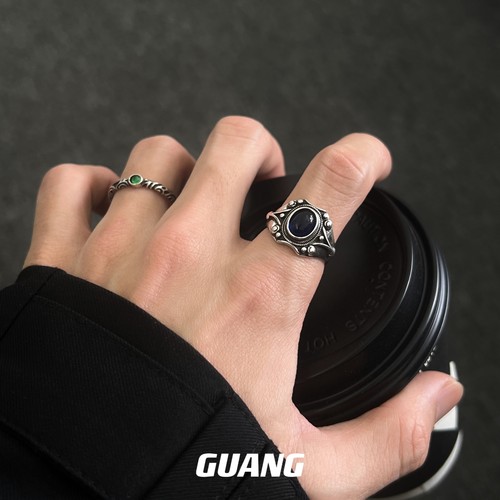 泰银古法宝石戒指小众开口可调