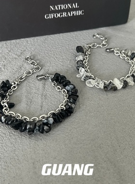 GUANG黑白雪花玉石双层男生手链女ins冷淡风小众设计复古嘻哈手串