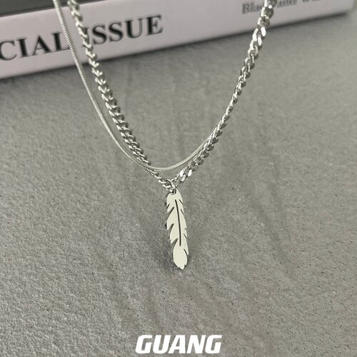 树叶吊坠双层项链钛钢嘻哈潮牌