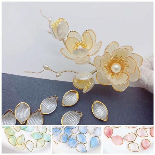 树脂描金莲花花瓣diy饰品配件