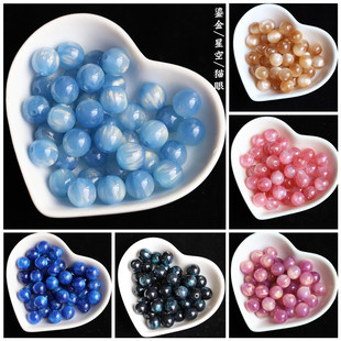 20颗8/10mm鎏金星空猫眼直孔树脂圆珠diy串珠手链项链材料