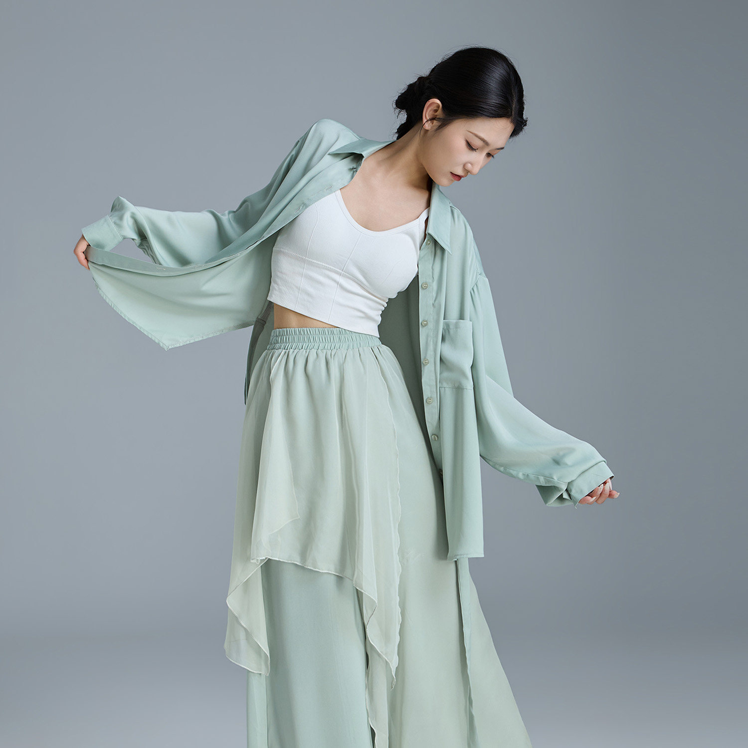 华丽独秀现代舞练功服长袖衬衫上衣套装宽松显瘦艺考演出服舞蹈服图片
