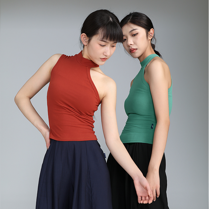 华丽独秀现代舞舞蹈服不对称斜肩背心上衣练功服中国古典舞形体服