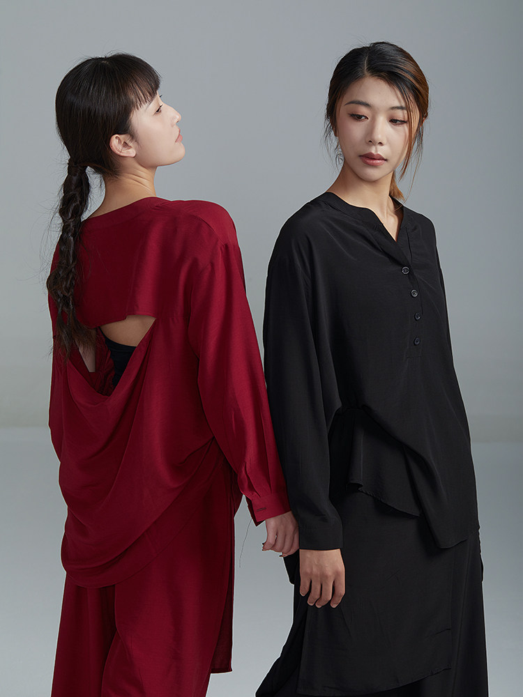 华丽独特的舞蹈衬衫套装宽松优雅的衬衫练习服现代舞爵士舞服装身