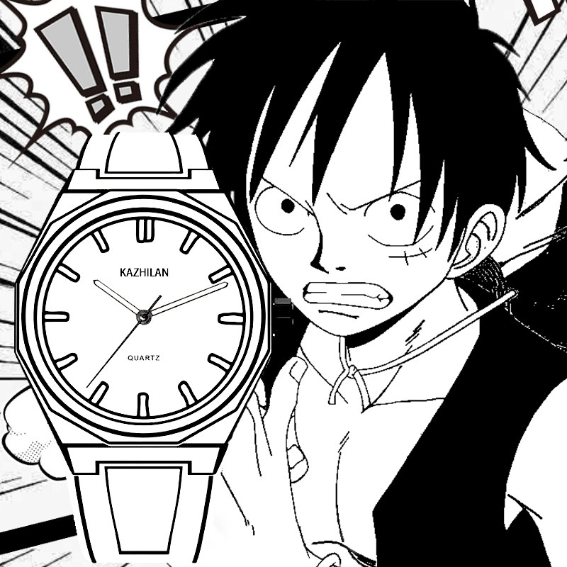 二次元动漫手表男款学生海贼王漫画风创意线条艺术涂鸦防水石英表图片