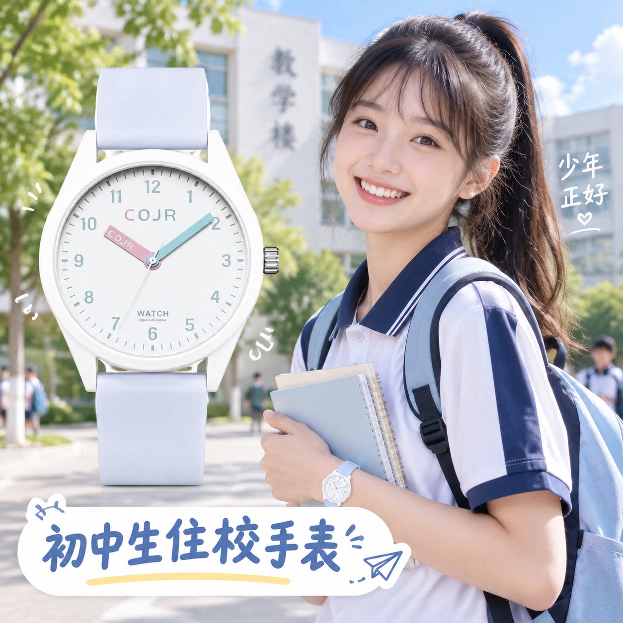 手表女款初高中学生考试专用静音多巴胺高颜值女生小众石英中学生