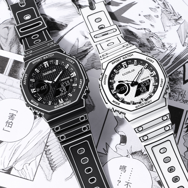 黑白漫画线条电子手表男款学生初中高中专用机械时尚2026新款防水,手表,国产腕表,淘宝优惠券,粉丝福利购,淘宝优惠卷