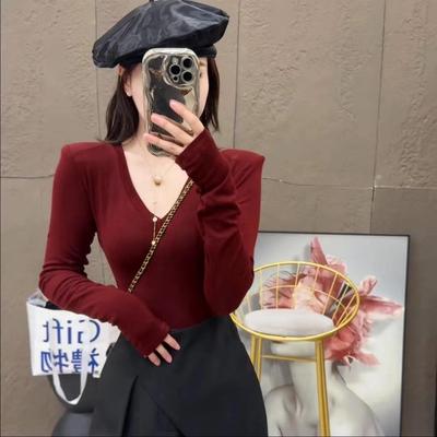 套头灰色显瘦V领通勤短款韩版