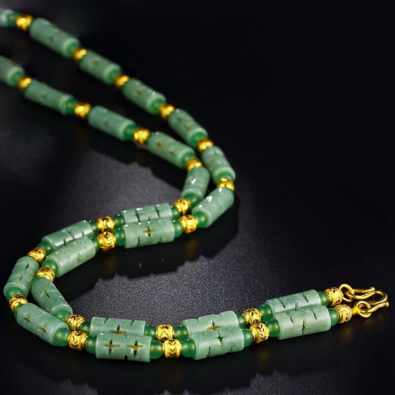 【天然翡翠黄金项链】吊坠挂绳男粗款玉坠玉石玉牌男挂脖项链挂件