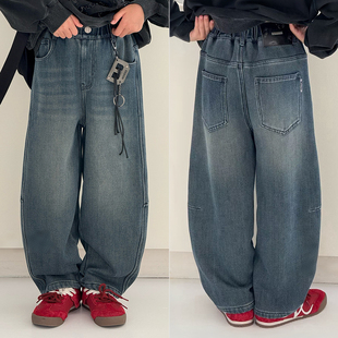 25冬季 休闲加绒牛仔裤 新款 子男童女童老爹裤 8758 儿童裤 大E小e童装