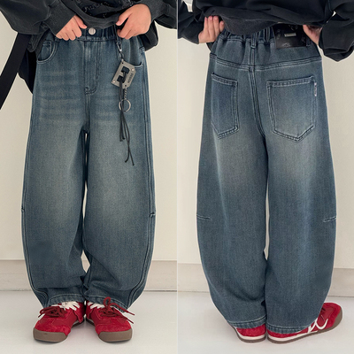 大E小e男女童时尚老爹加绒牛仔裤