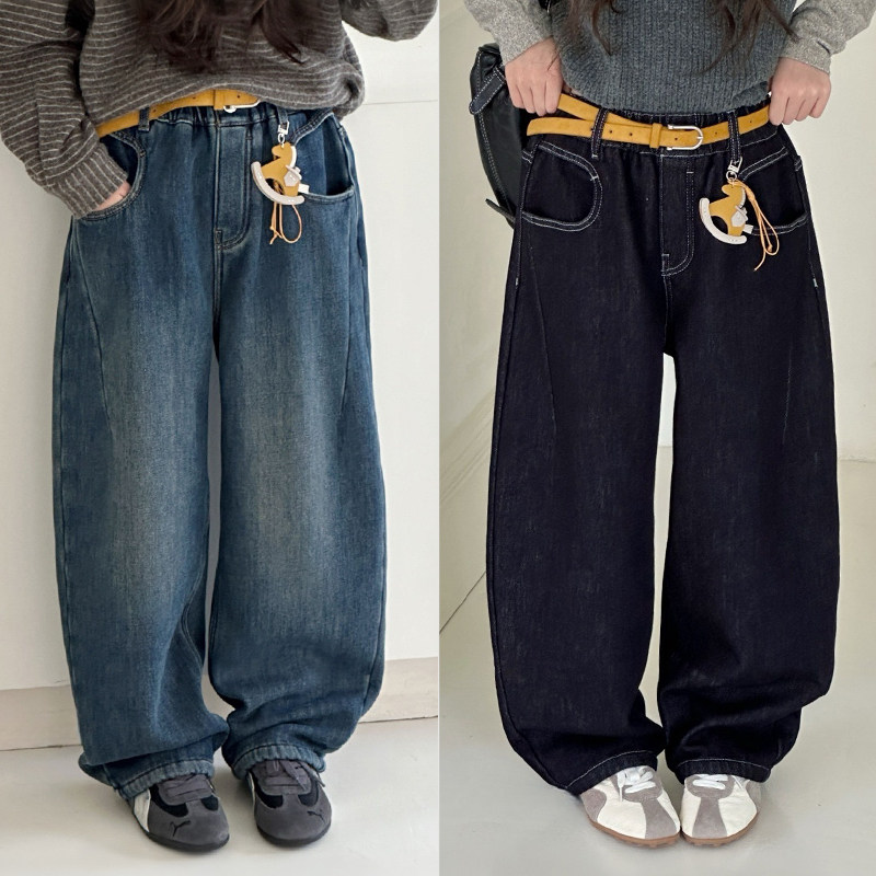 爱木橦中大童韩版加绒牛仔弯刀裤