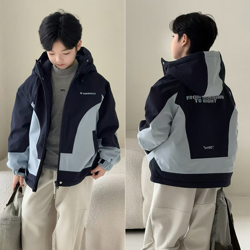 大E小e儿童拼色绗棉冲锋衣棉服潮