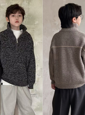牛哆哆童装25秋冬新款男童女童高领半拉链儿童毛衣羊绒混纺15313