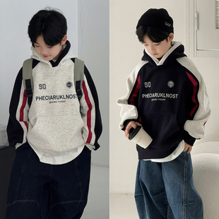 上衣男童女童连帽运动加绒卫衣一体绒5060 新款 大E小e童装 2025冬季