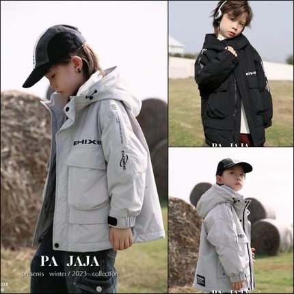 木瓜汁童装冬装新款男童女童夹棉连帽外套中大童冲锋衣潮67013