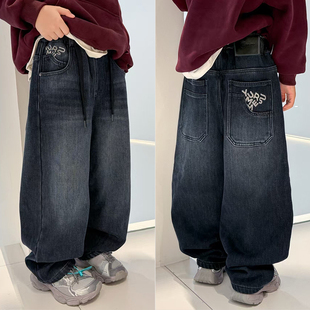 大E小e童装25冬新款男童女童刺绣加绒牛仔裤儿童加厚绒裤子66607