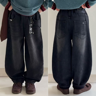 儿童加绒裤 大E小e童装 男童女童休闲老爹牛仔裤 新款 子8738 2025冬季