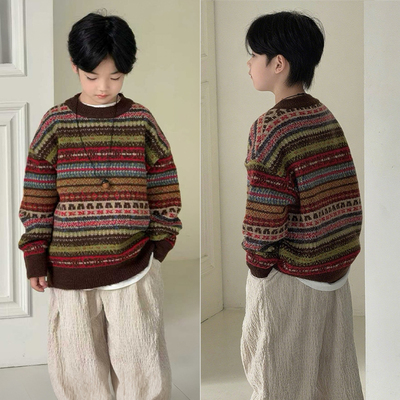 大E小e儿童羊毛混纺复古提花毛衣