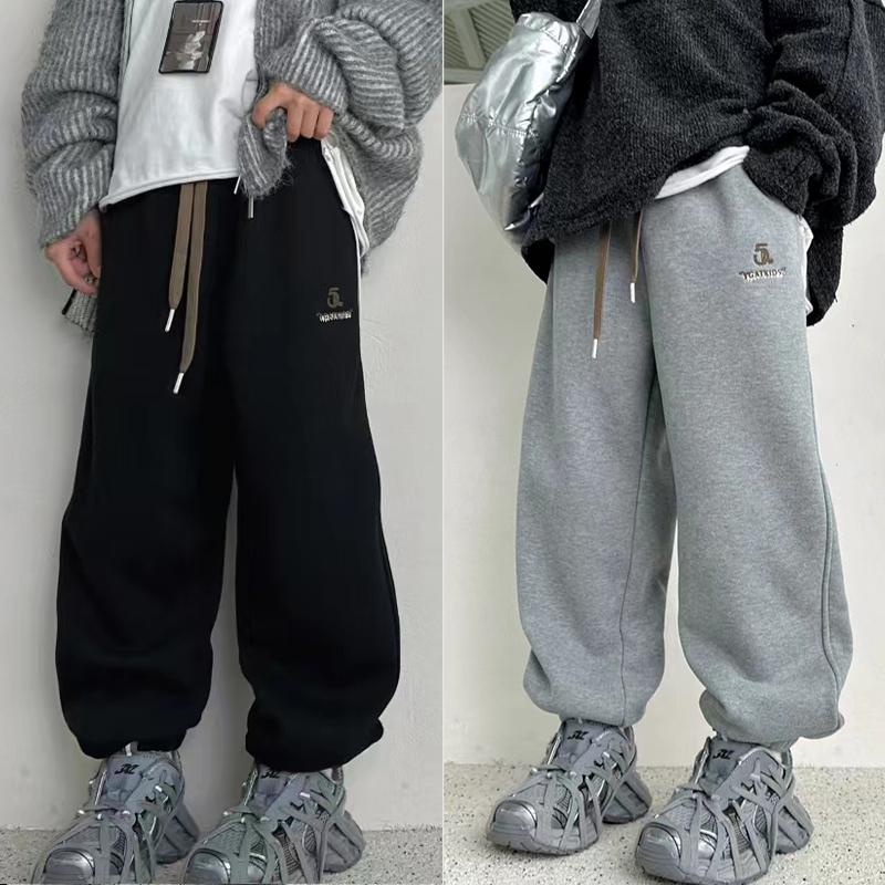 阳光爱橦童装冬季新款长裤男童女童刺绣一体绒运动裤加绒裤3606