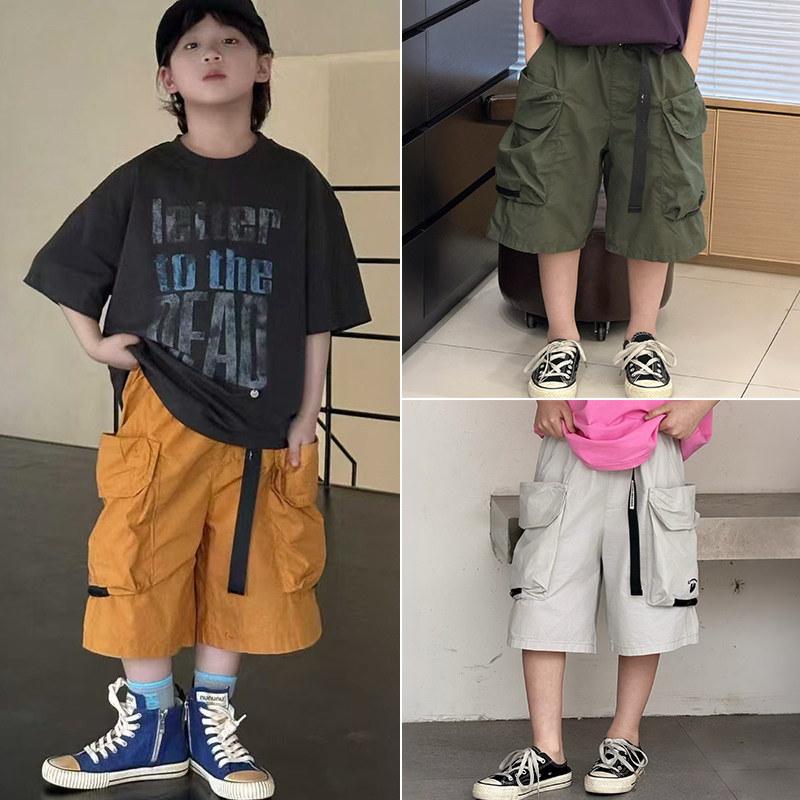 童乐鱼童装26夏季新款男童女童薄款嘻哈裤子工装裤儿童中裤61007