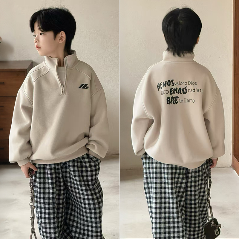 大E小e加绒韩版一体绒中大童卫衣