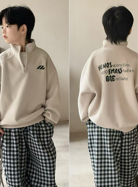 大E小e童装2025秋冬新款男童女童立领加绒韩版一体绒儿童卫衣9939