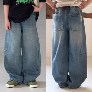 儿童长裤 品牌2026春夏新款 男童女童弯刀裤 牛仔裤 子9120 休闲直筒裤