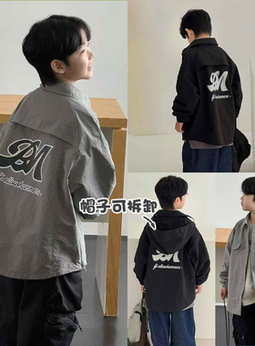 大E小e童装25秋新款男童女童潮酷有帽可拆双层衬衫式儿童外套1105