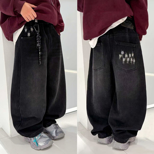 大E小e童装2025冬季新款男童女童休闲加绒裤子一体绒牛仔裤66655