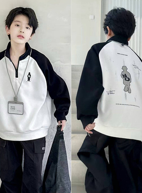 牛哆哆童装25秋新款男童女童半拉链插肩袖儿童帅气卫衣长袖55362