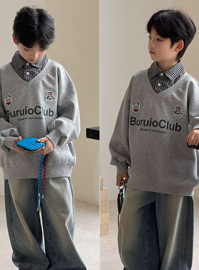 布芮欧童装26春季新款男童女童假两件翻领纯棉长袖儿童卫衣56193