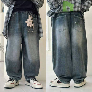 儿童裤 大E小e童装 子8502 中大童老爹牛仔裤 男童女童阔腿裤 春季 新款