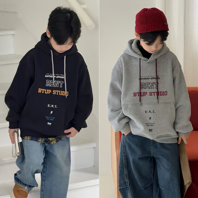 大E小e冬季儿童时尚帽衫加绒卫衣