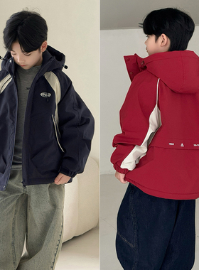 大E小e童装25冬季新款男童女童加厚防水冲锋衣儿童夹棉外套25A890