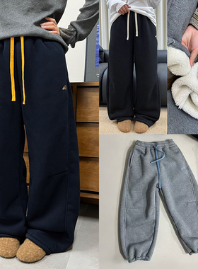 阳光爱橦童装冬新款男童女童弯刀运动裤儿童仿羊驼绒加绒裤子5172