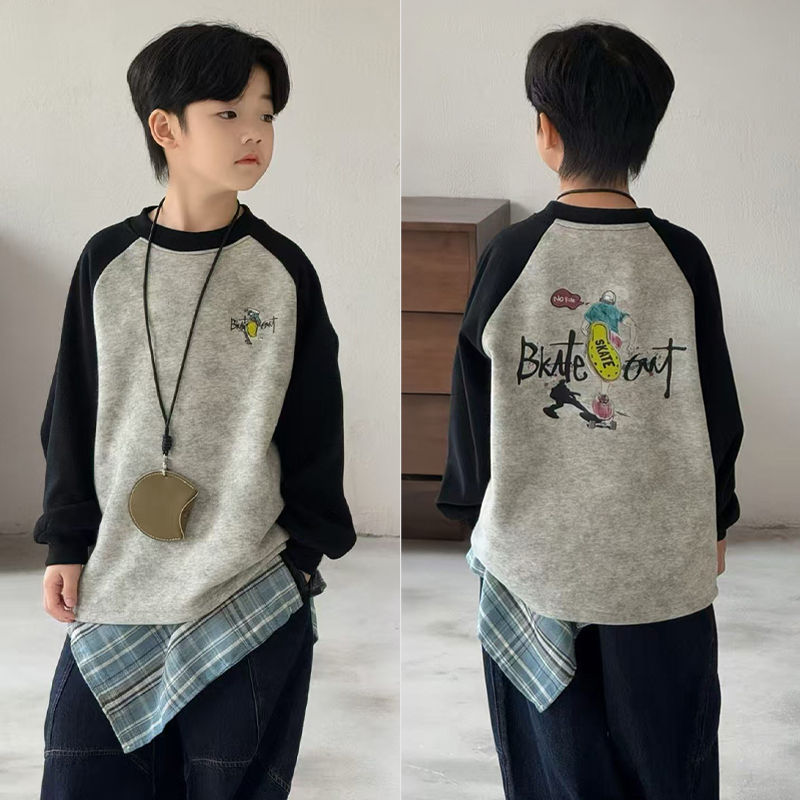 大E小e儿童滑板一体绒加绒卫衣潮