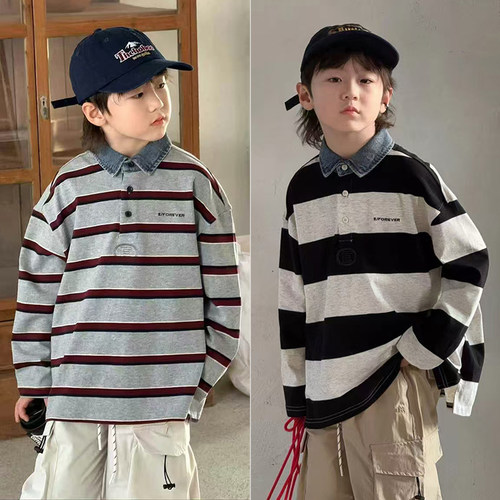 大E小e韩版牛仔拼接长袖卫衣T恤